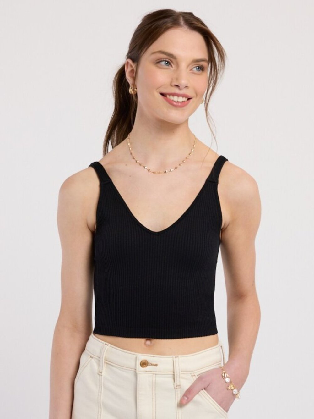 Wishlist Seamless Ribbed Padded Longline Bralette Black Size S/M